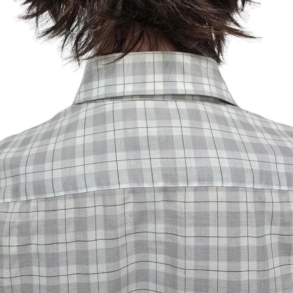 REISS Dress Shirt Men M Slim Fit Woven Gray Check Plaid Long Sleeves Cotton - Picture 10 of 12